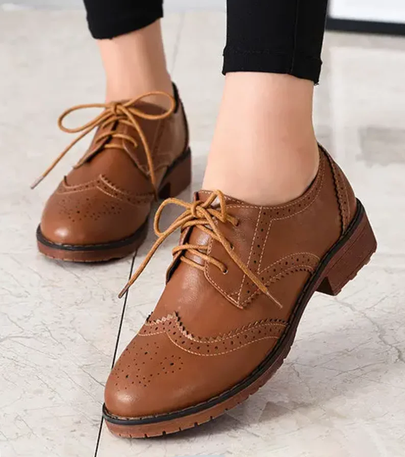 Women Oxford Shoes Brogue Derby Lace Up Casual For Work Party