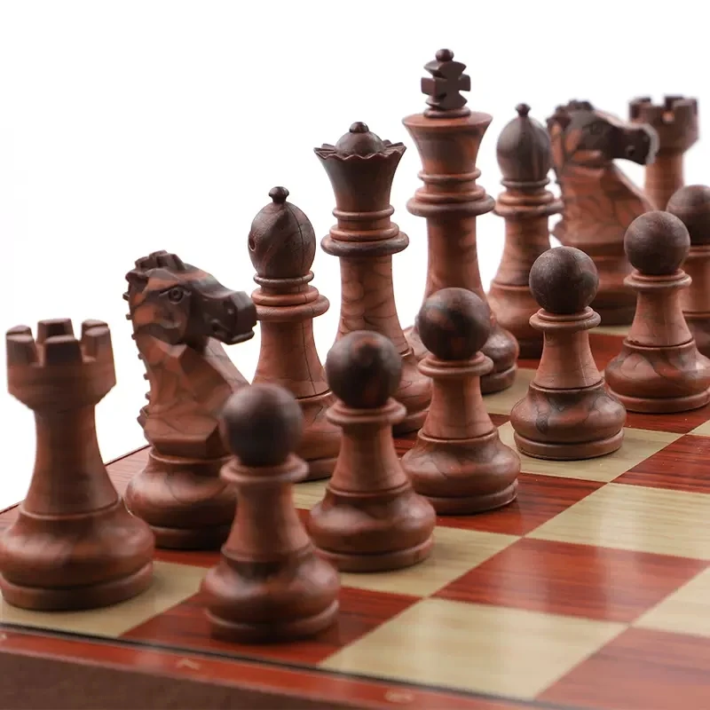 Wooden grain plastic international chess chess pieces portable folding chessboard size game training pieces I204