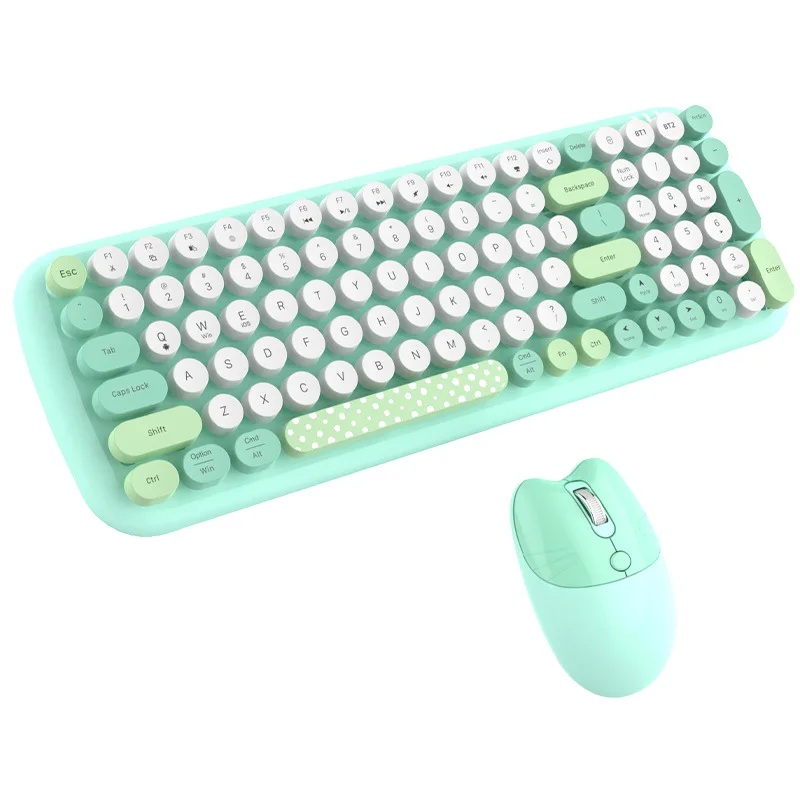 BOW Niedliches 2,4-GHz-Funk-Bluetooth-Tastatur-Maus-Set mit runden Tastenkappen für PC, Laptop, Smartphone und Tablet_voghion.com