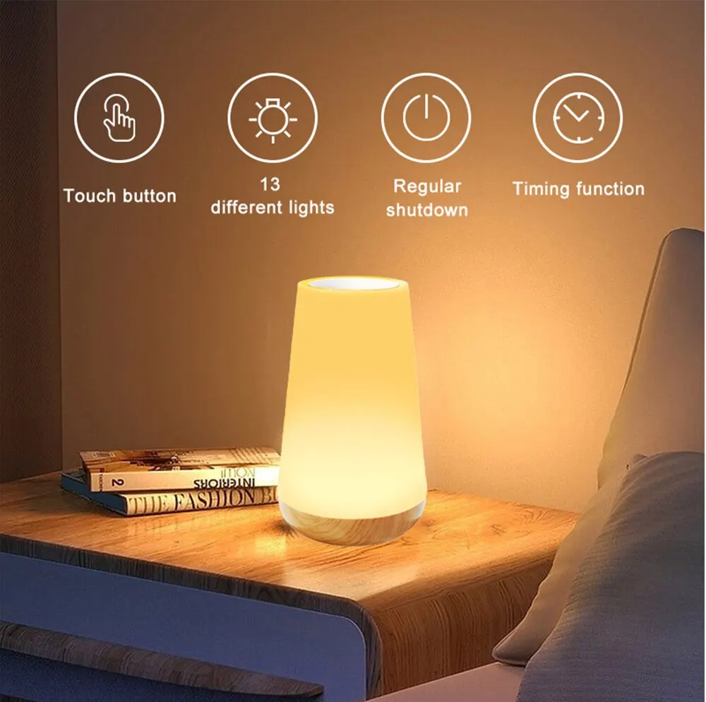 mixigoo Table Lamp Touch Night Light - 4 Quickly Charge USB Port Bedside  Lamps with Dimming Warm White Light 13 Colors RGB Table Lamp for Bedroom  Living Room Office Hallways (White) 