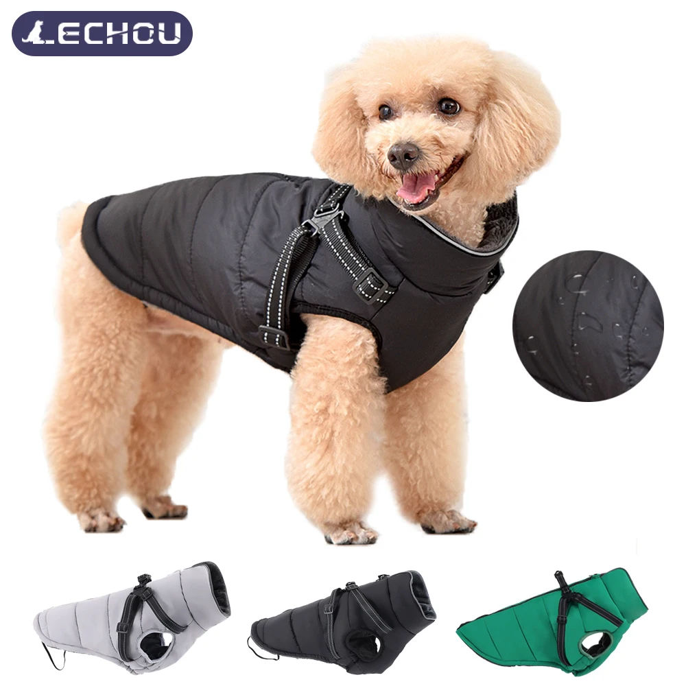 

Зимняя Теплая Флисовая Куртка для собак с подвязками для крупных собак, французского бульдога Чихуахуа для маленьких и средних собак, водонепроницаемое пальто