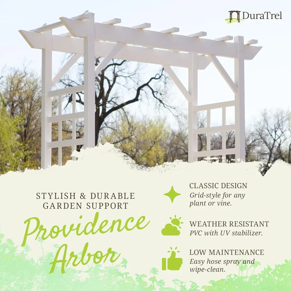 Garden Arch PVC Patio 64 by 85 Inch, Outdoor Lattice Frame Decoration or Trellis for Climbing Plants, White