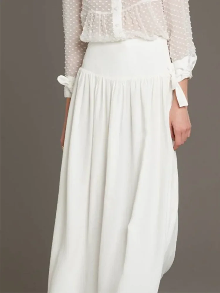 

Women's Midi Skirt 2023 New 100% Silk Pleated Single Breasted Solid Color Fashion Casual A-Line Long Jupe