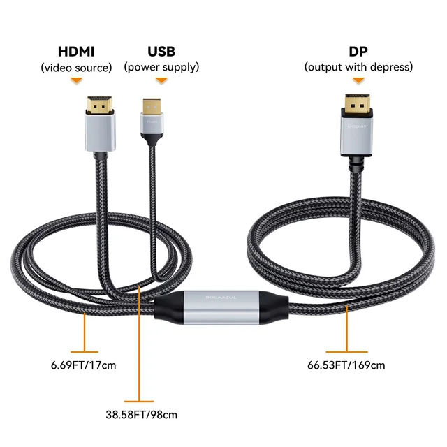 Câble HDMI Vers Displayport 8K 2m Fairikabe - Pour Xbox Series X, PS5, PC - Alimentation USB - Unidirectionnel