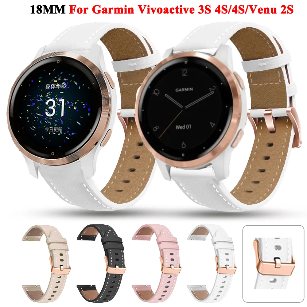 

Ремешок для часов, 18 мм, ремешок для Garmin Vivoactive 3S 4S Venu 2S Correa Vivomove 3S Forerunner 255S кожаный браслет на запястье, ремешок для часов