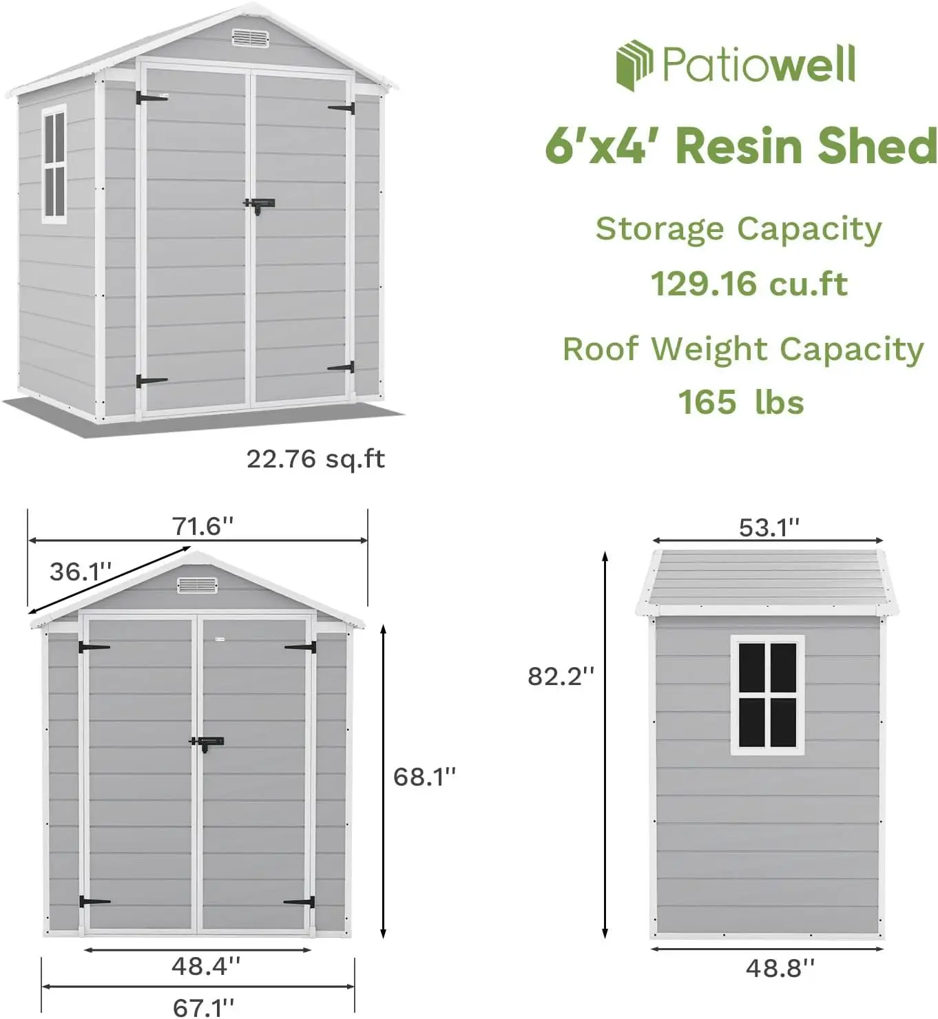 6x4 FT Plastic Outdoor Storage Shed, Resin Shed Perfect to Store Patio Furniture, GardenTools Bike Accessories, Beach Light Grey
