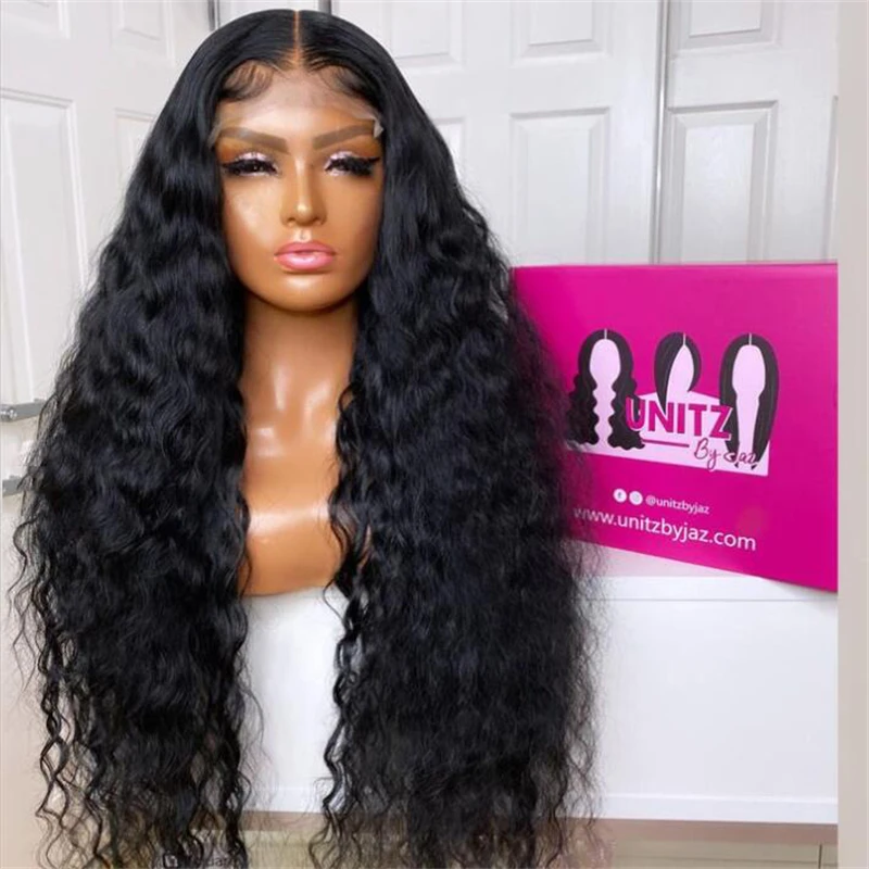 

Soft Glueless 26inch Long 180% Density Natural Black Kinky Curly Deep Lace Frontal Wig For Women Babyhair Preplucked Daily