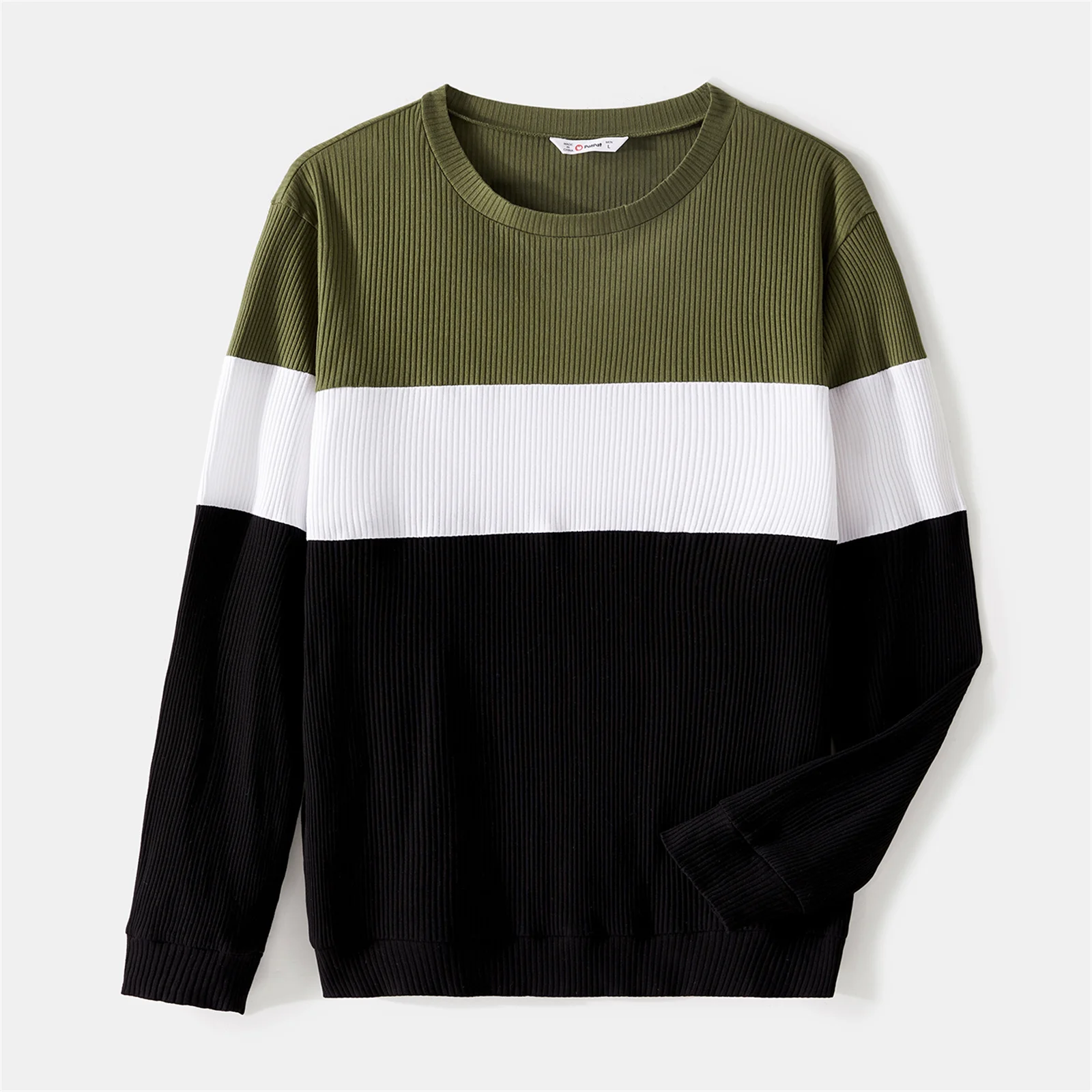 Matching Outfit PatPat Family Long-sleeve Button Front Solid Spliced Dresses and Colorblock Rib Knit Tops Sets