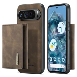 Luxury Detachable Leather Wallet Phone Case with Magnetic Cover and Large Bill Compartment - Pixel 7A (Coffee)