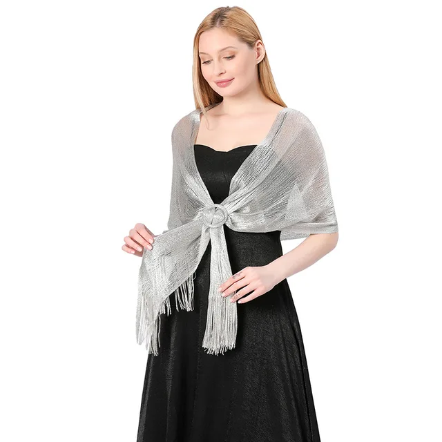 Accessoire Mariage élégant Voqeen - Châle Écharpe Femme Avec Frange | Brillant Élégant | Pour Soirée, Mariage | 200x50cm | Multiple Couleurs Etole Mariage