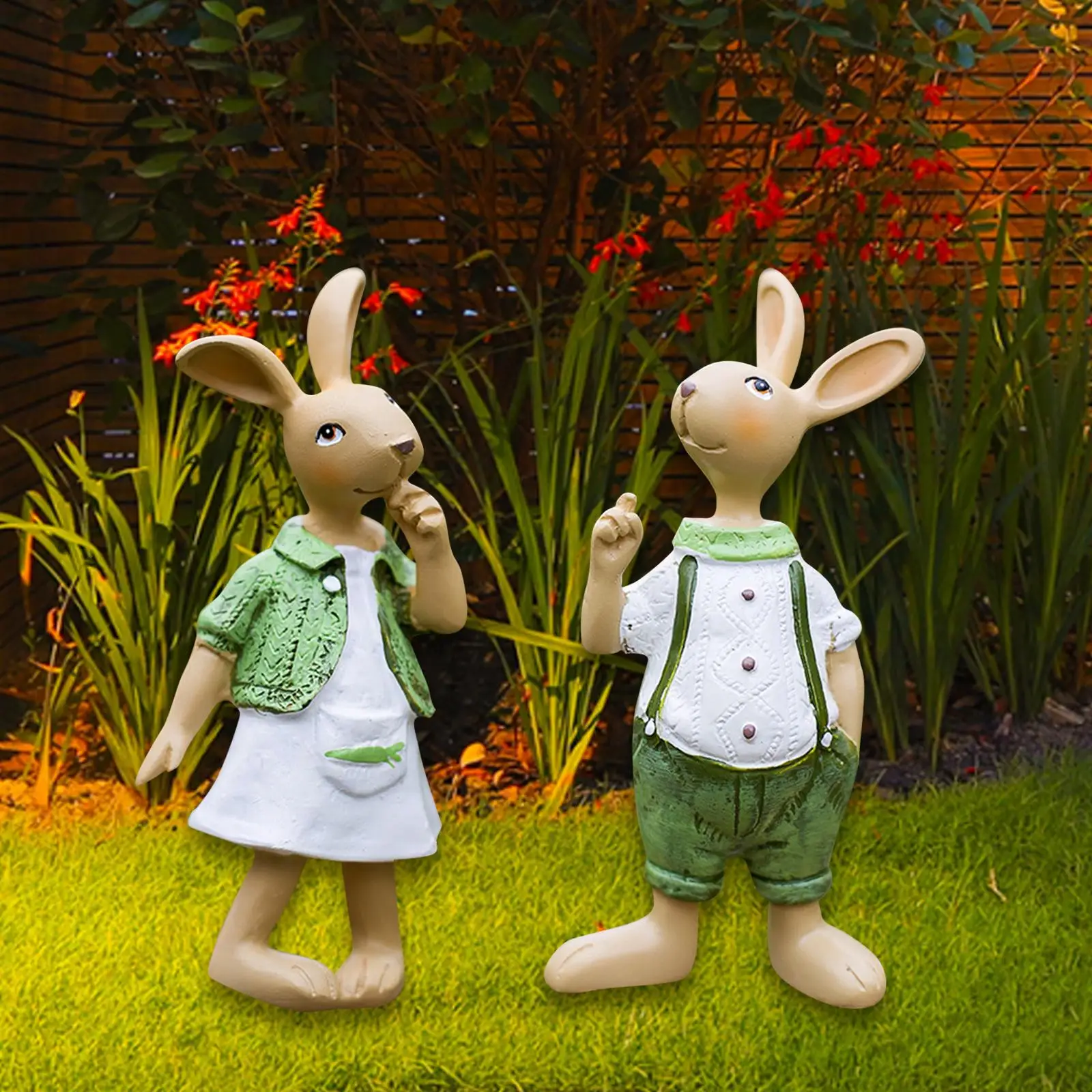 2Pcs Rabbit Garden Statue Home Lawn Art Decoration Ornaments Outdoor Standing Bunny Sculpture Rabbit Figurines Outdoor Decor