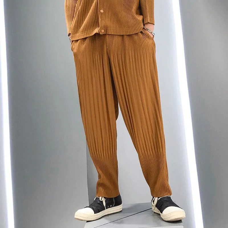 Men's Pleated Lantern Pants Men's Pants Loose Casual Spring Summer Haren Trousers Nine-minute Tide