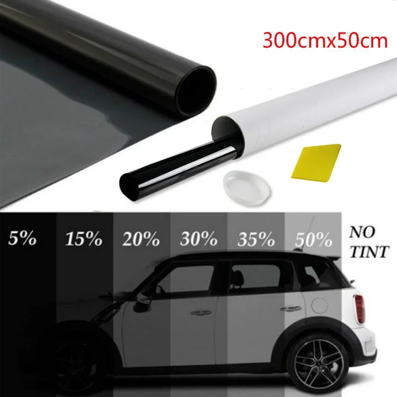 300x50cm VLT Schwarz Auto Auto Home Fenster Glas Gebäude Tönung Film Roll Seite  Fenster Solar UV Schutz aufkleber Vorhang Schaber - AliExpress