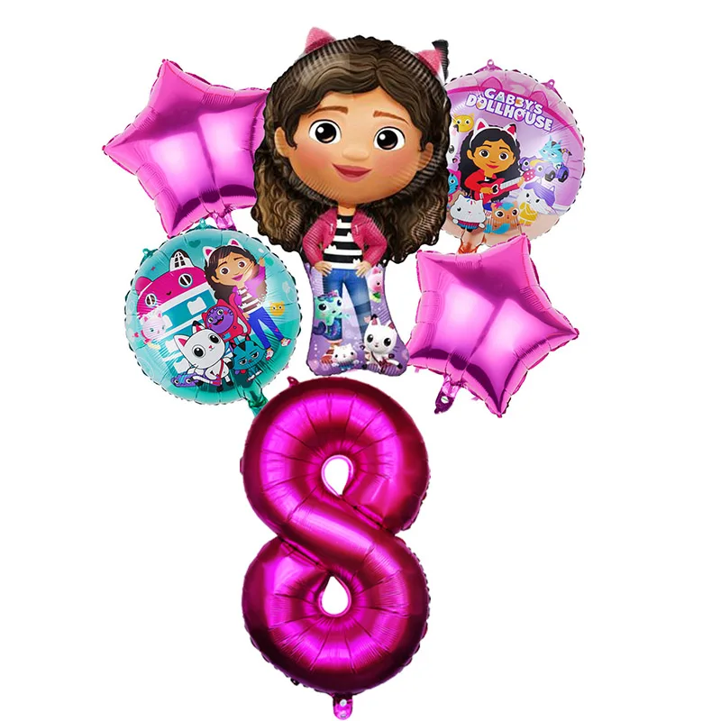 Gabby Dollhouse Balloons Set - 6pcs Cartoon Birthday Party Decorations