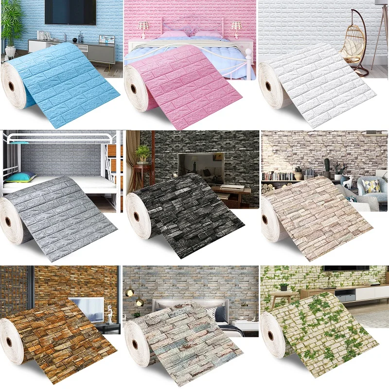 

1M/5M/10M 3D Continuous Brick Wall Stickers Self-adhesive Wallpaper Waterproof Stickers DIY Home Decoration Foam Wall Stickers