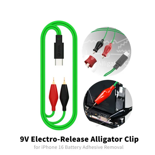 كابل ومشبك 2UUL PW03 لفك بطارية iPhone 16 (Electro Release 9V) 6
