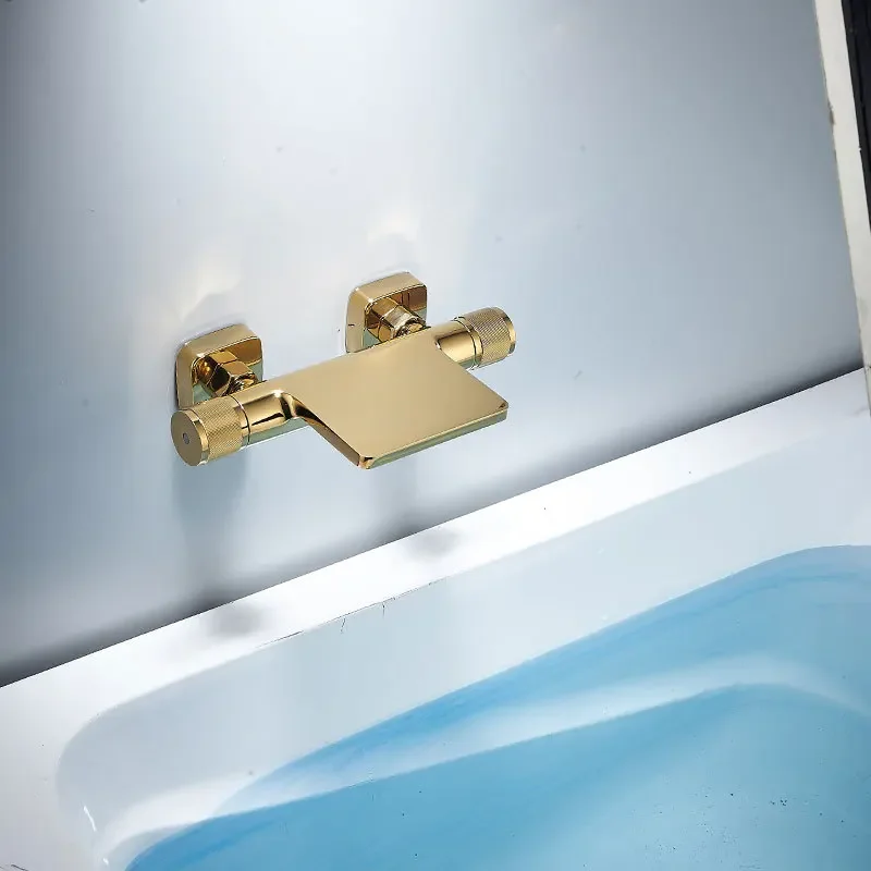 Description Picture 6 of itemBath and Shower Set Wall Mounted Gold Bathtub Faucet, Cold and Hot Black Mixer Bathroom Taps Brass