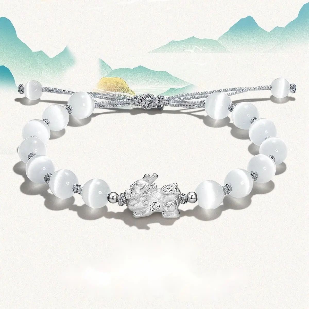 Nuovo cristallo di polvere di ossidiana naturale S999 Argento Pixiu Coppia Bracciale con perline per uomini e donne Argento Deglutizione Bestia d'oro Regalo di San Valentino_voghion.com