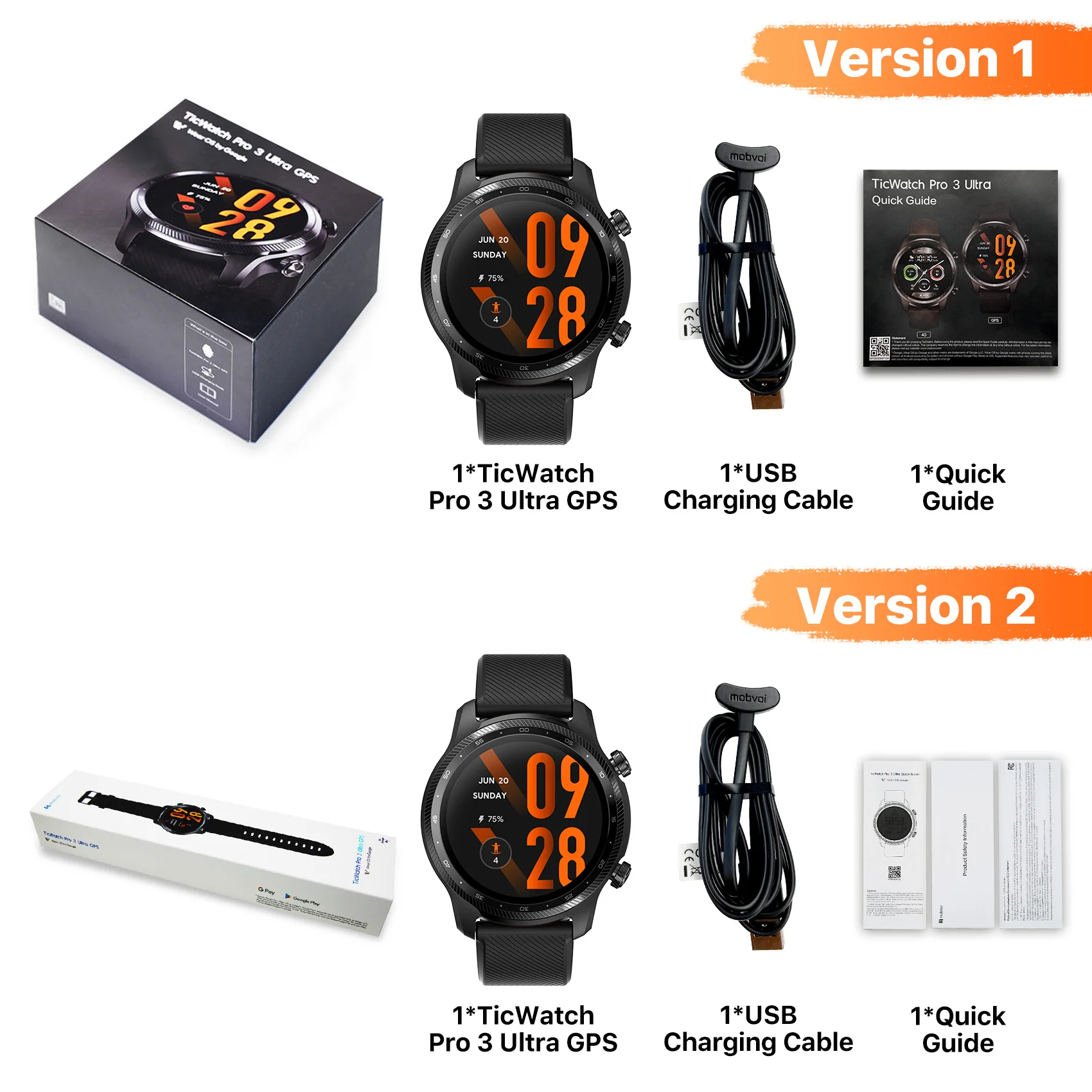 TicWatch Pro 3 Ultra GPS Wear OS Smartwatch Hombres Qualcomm 4100 Mobvoi  Sistema de procesador dual Reloj Monitoreo de oxígeno en sangre
