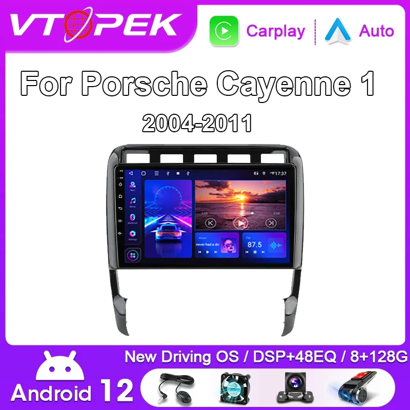 Vtopek 2 Din Android 12 Car Radio Multimedia Video Player For Porsche Cayenne 1 9PA 2002 - 2010 Stereo Navigation GPS Carplay