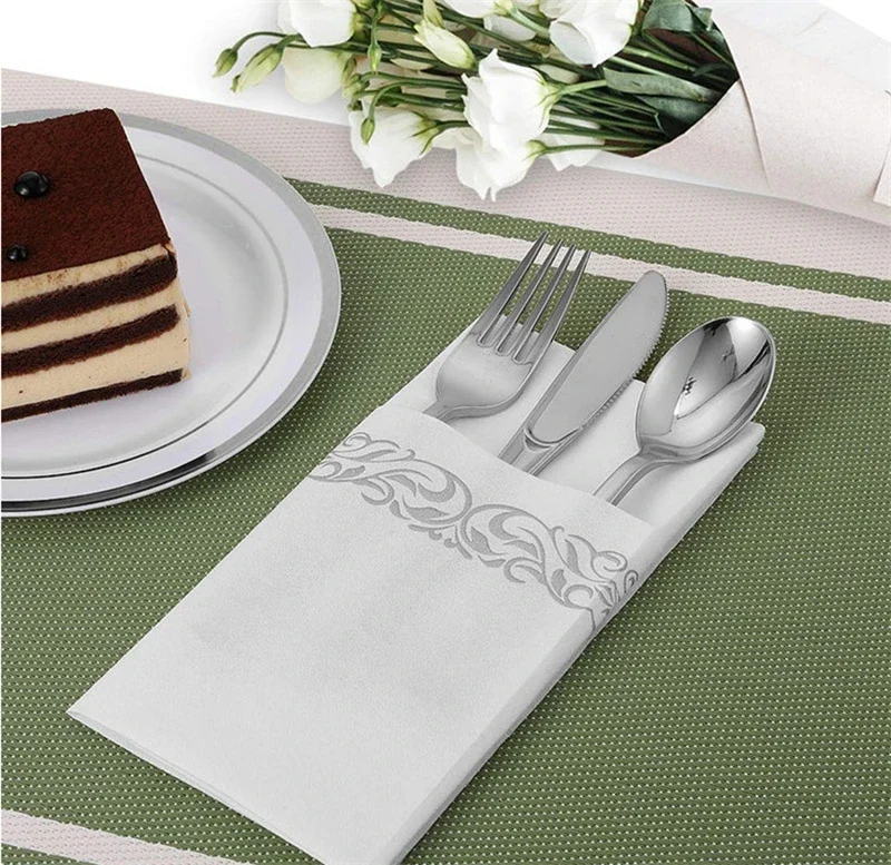 Description Picture 6 of item50PCS Paper Disposable Napkins 30*40cm Soft Golden Print Decorative Napkin for Dinner Anniversary Wedding Home Hotel Table Decor