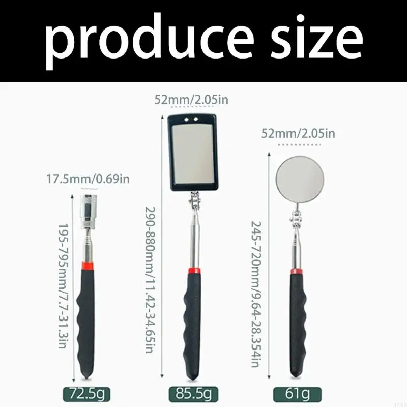 LED 조명 검사 거울 키트 5조각 차량 하부 점검을 위한 조정 가능한 텔레스코픽 자기 픽업 도구