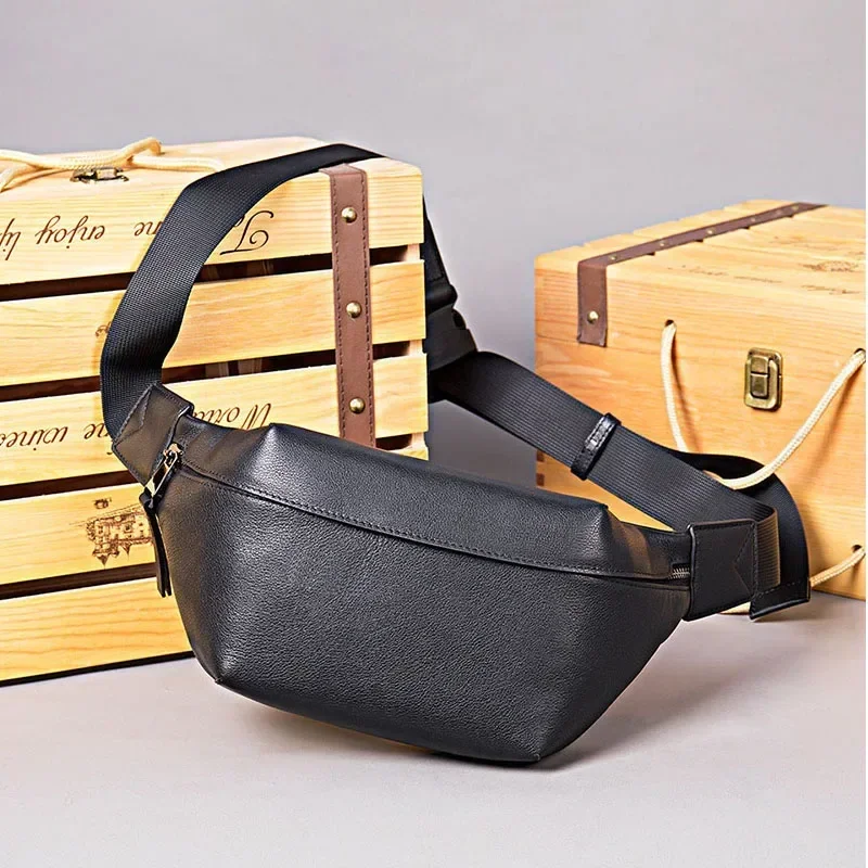 

Bags Black Waist Leather Real Soft Pack Travel Pack Male Luufan Chest Men Bag Chest Sling For Women Genuine Use Bag 2 Leather