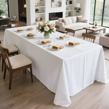 White Table Cloth Waterproof Anti Scratch Polyester Tablecloth Decorative Washable Fabric Table Cover Home Dining Buffet Party