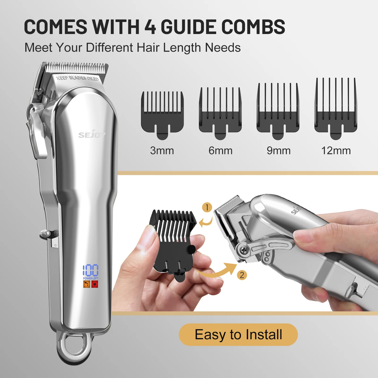 Sejoy Electric Hair Trimmer Cordless Professional Rechargeable Shaver Hair Cutting Machine for Men Hair Clipper Barber Shop 5
