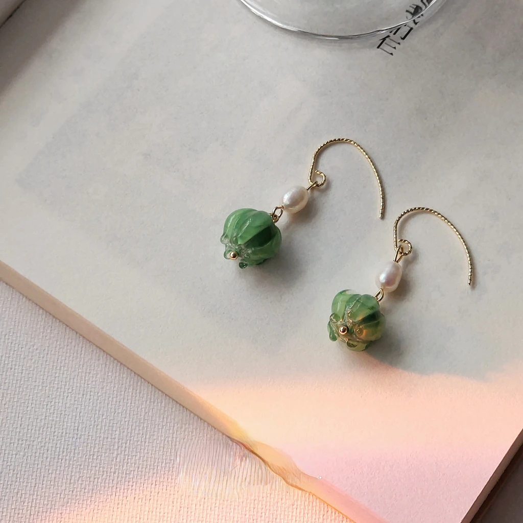 

French Court Style Freshwater Pearl Floral Glass Earrings for Women