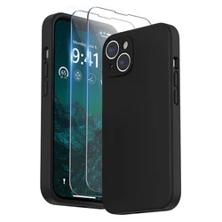 2 - Piece Soft Shockproof Protective Black Phone Cover with Tempered Glass - 6Plus or 6s Plus (Black)