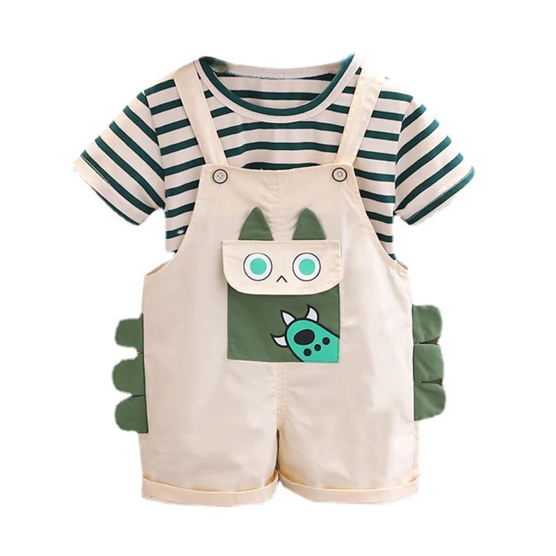 

New Summer Fashion Baby Clothes Children Boys Striped T-Shirt Overalls 2Pcs/Sets Toddler Casual Costume Infant Kids Tracksuits