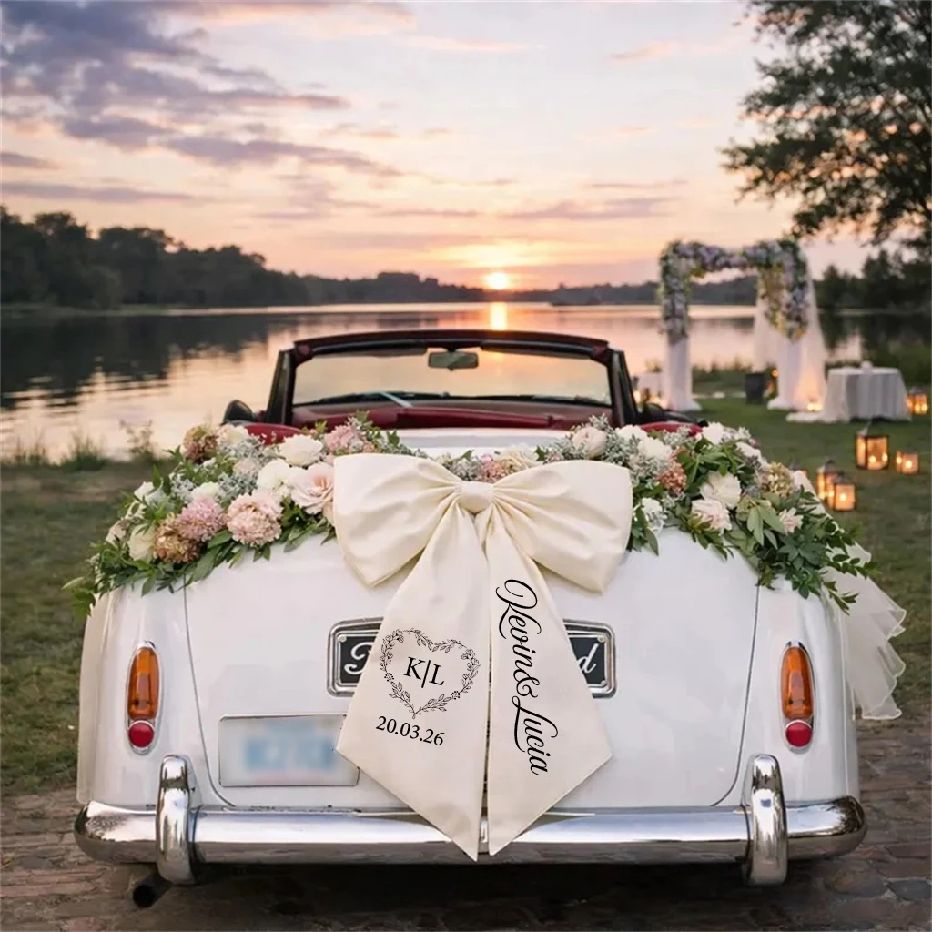 1pc Custom Bow Wedding Car Decoration Bridal Shower Decoration Personalized Car Bow Heart Shaped Garland Custom Bows And Ribbons 2