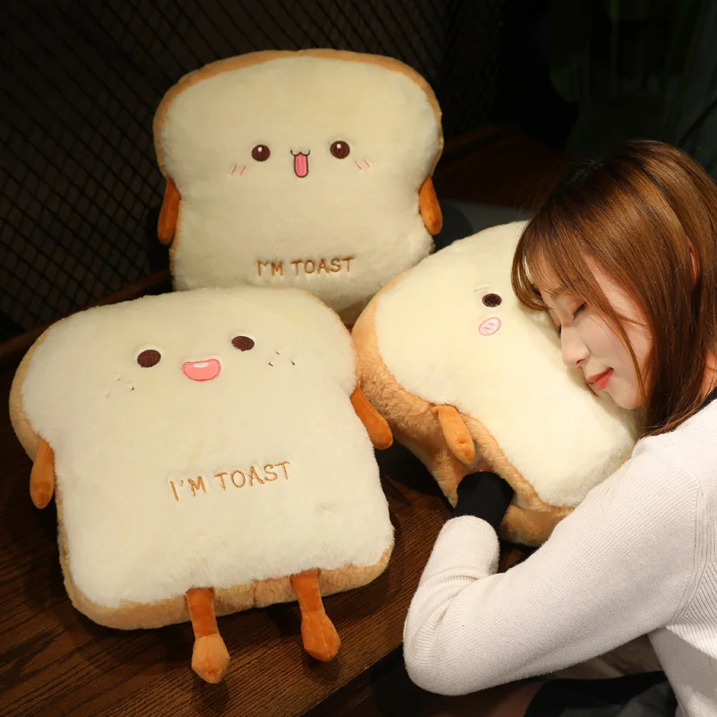 Plush Toast Pillow Cute Bread Stuffed Simulation Food Plushie Soft Warm Hand Pillow Cushion Home Decora Kids Toy Birthday Gift 3