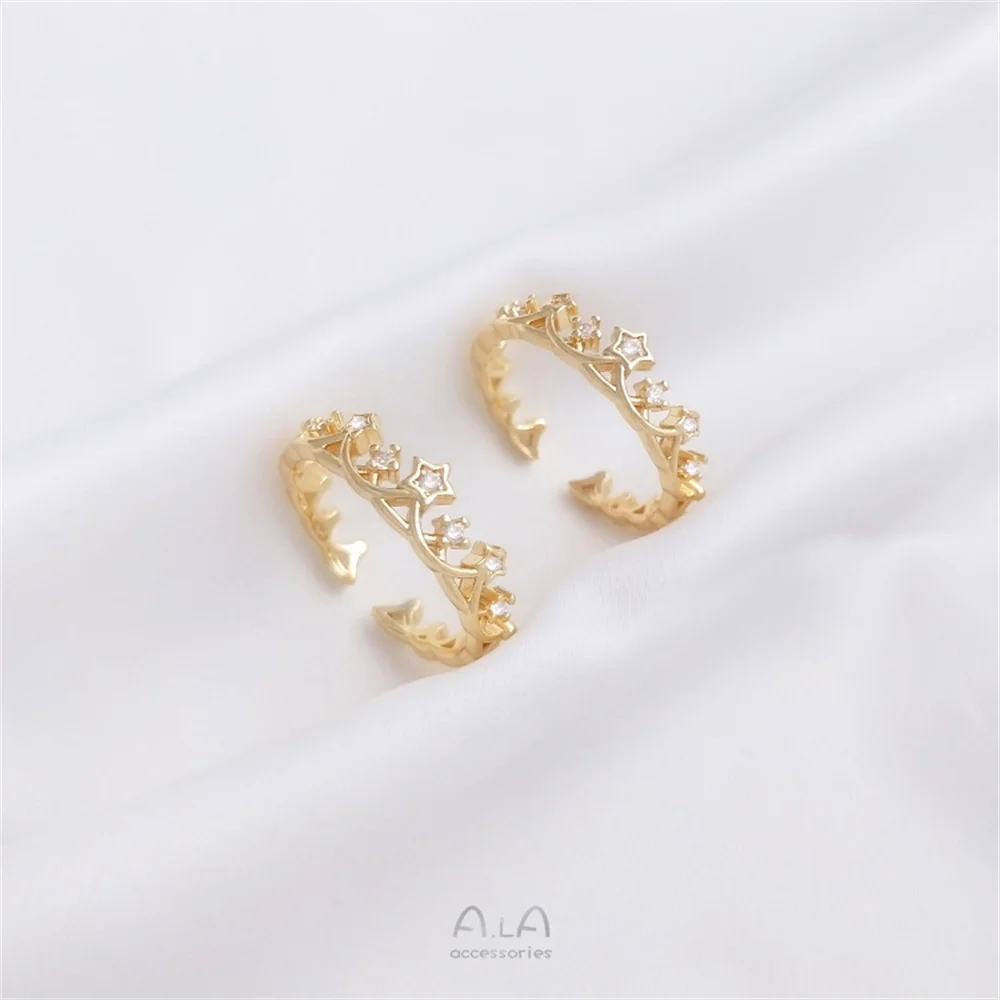 14K gold ring with zirconia crown ring fashion senior design sense of light luxury open ring