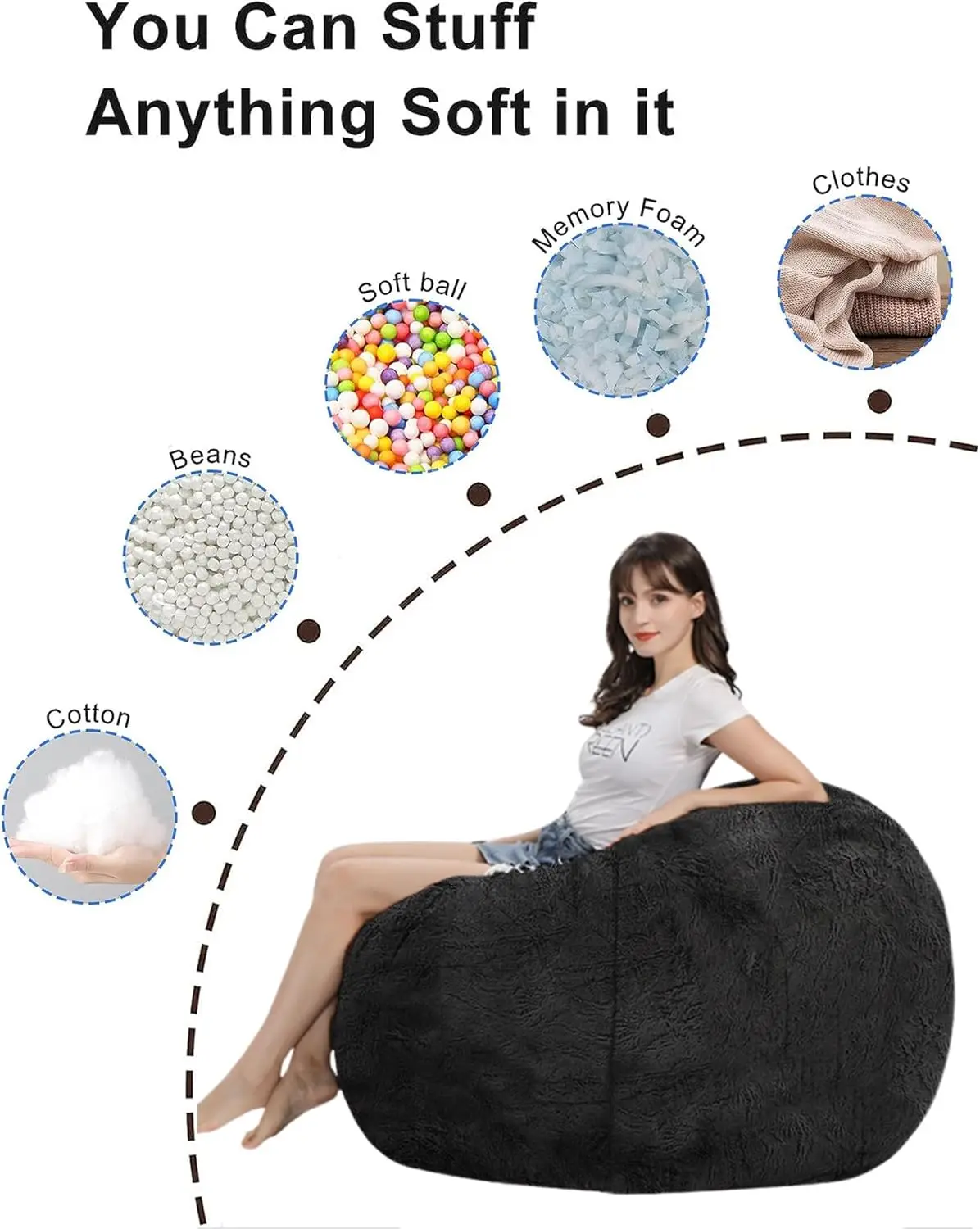 Chair for Adults Kids Without Filling Comfy Fluffy Giant Round Beanbag Lazy Sofa Cover for Reading Chair Floor Chair, 6