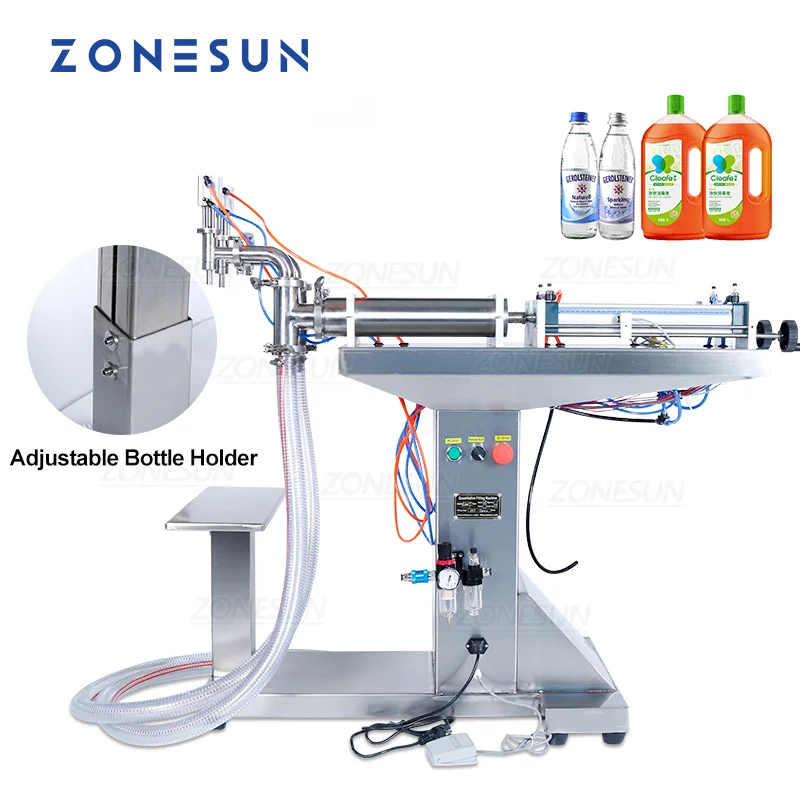 ZONESUN Automatic Pneumatic Standing Double Nozzles Liquid Beverage Shampoo Oil Filling Machine Vertical Water Bottle Filler simple style high end automatic soap dispenser infrared sensor non contact hand sanitizer dispenser shampoo bathroom accessories