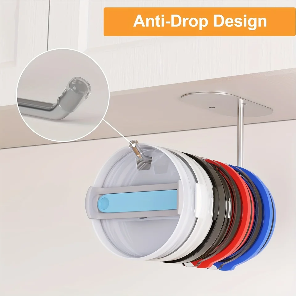 Organizer Per Coperchi Di Bicchieri E Tazze – Gancio Multiuso Da Cucina, Sottopensile, In Ferro Resistente, Bianco, Salvaspazio - 3