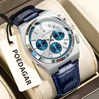 POEDAGAR Luxury Classic Men's Watch Waterproof Luminous Chronograph Date Quartz Man Clock Fashion Sports Leather Watches For Men