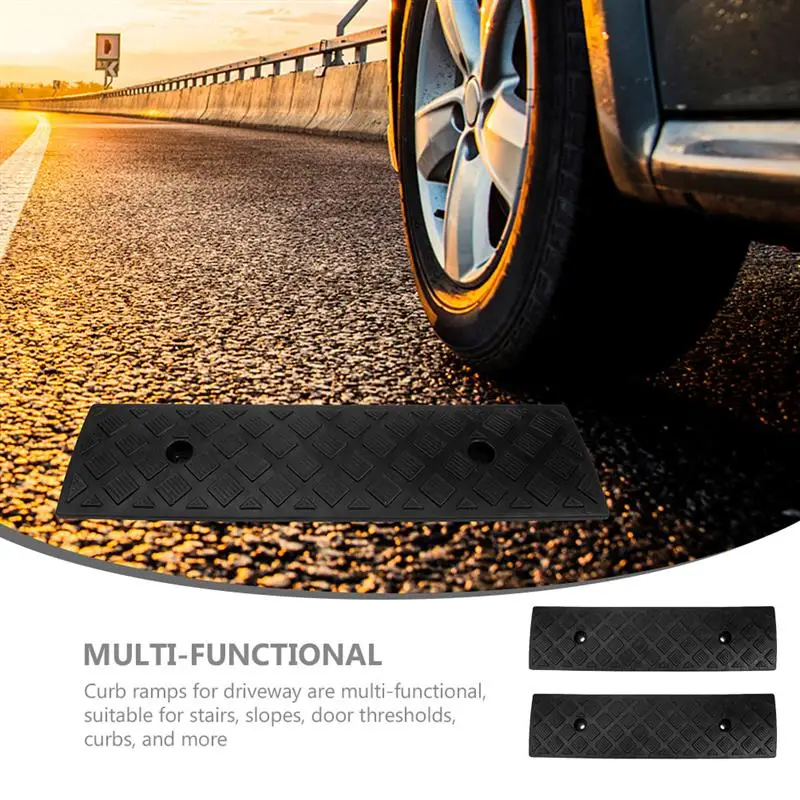 2pcs Rubber Car Curb Ramps Threshold Bridge Tracks Ramps for Driveway Sidewalk Motorcycle Pad Sidewalk Rubber Curb Ramps images - 6