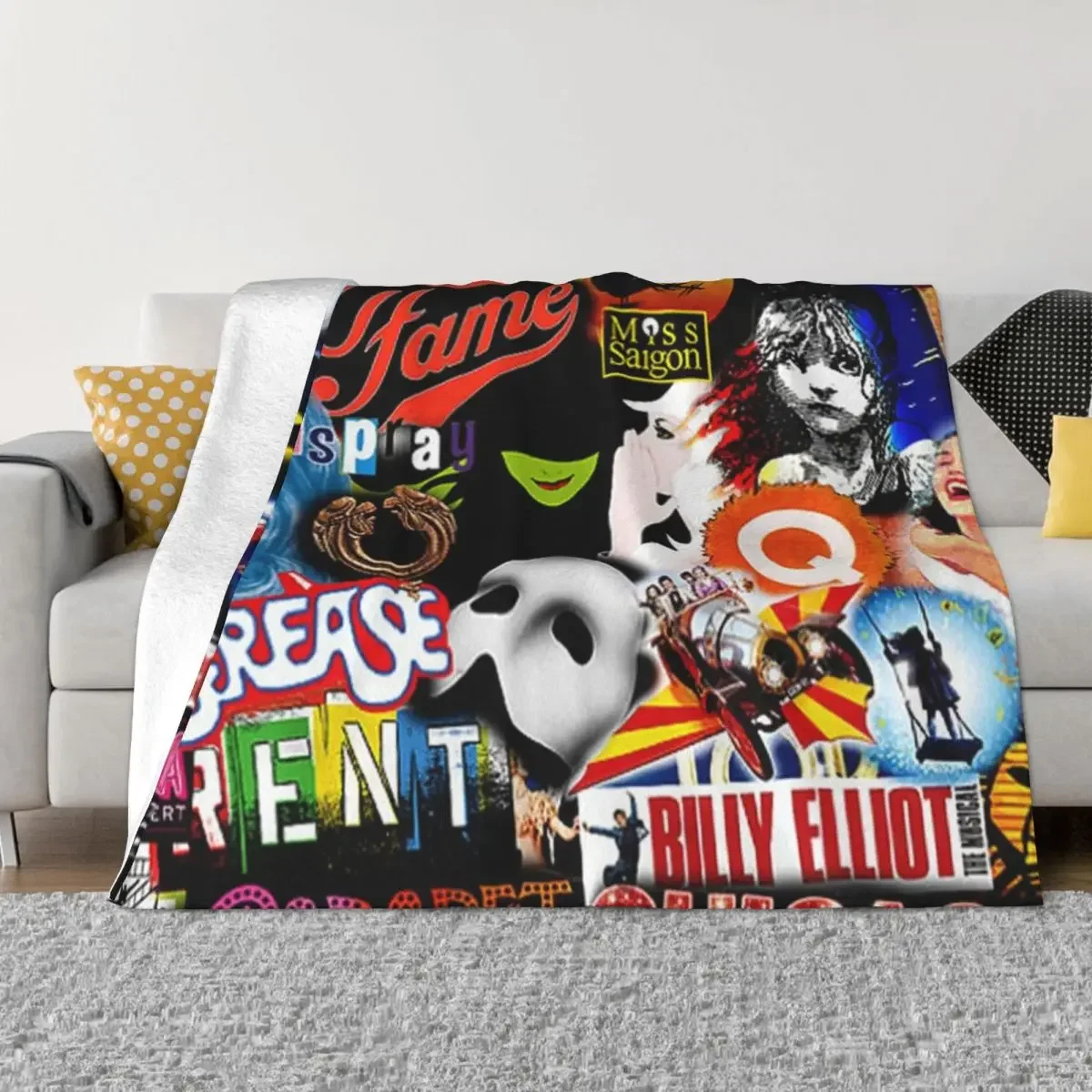 Broadway Musical Collage Throw Blanket For Sofa Thin For Decorative Sofa Sofa christmas gifts Blankets