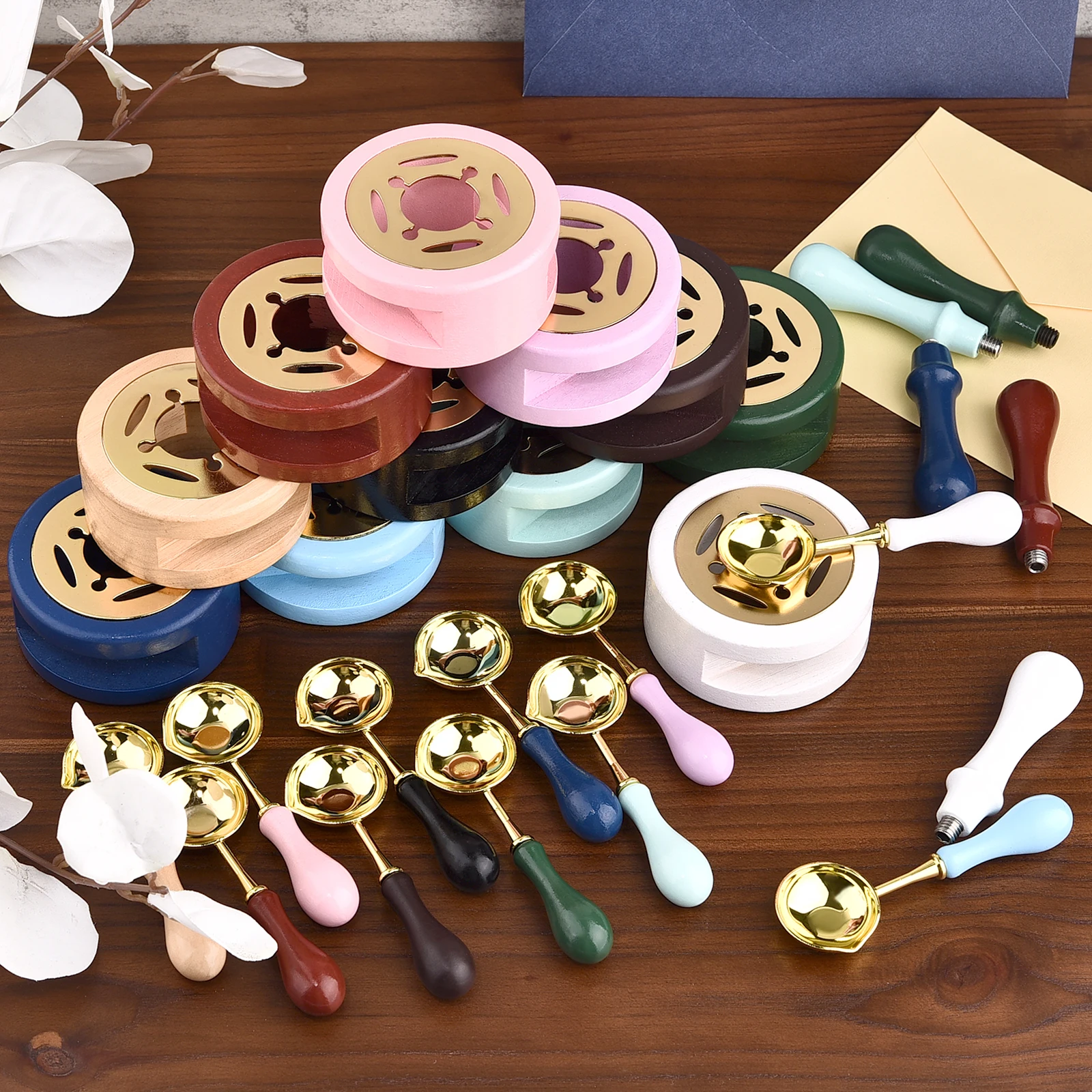 Description Picture 5 of item2 Pcs/set Retro Sealing Wax Furnace Stove Pot Wood Handle Sealing Wax Spoon Wax Sealing Decorative For Candle Stamp Wax Stamp