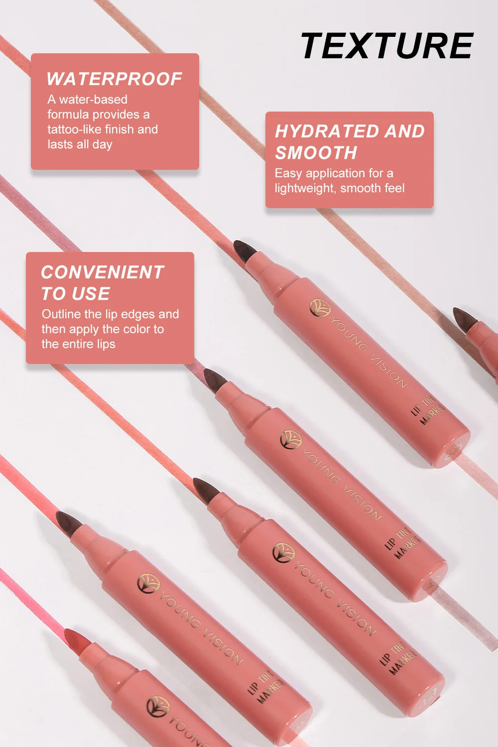 YOUNG VISION Lip Tint Marker Liquid lipstick 3pcs set Nude Matte Shades, Lip Liner and Stick 2-in-1, Long Wearing and Waterproof 5