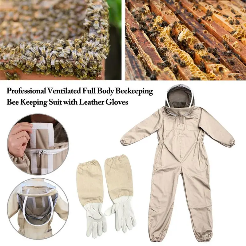 Full Body Beekeeping Clothes Professional Ventilated Suit Leather Glove Protective Safe Outfit beekeeping suit beekeeping clothing