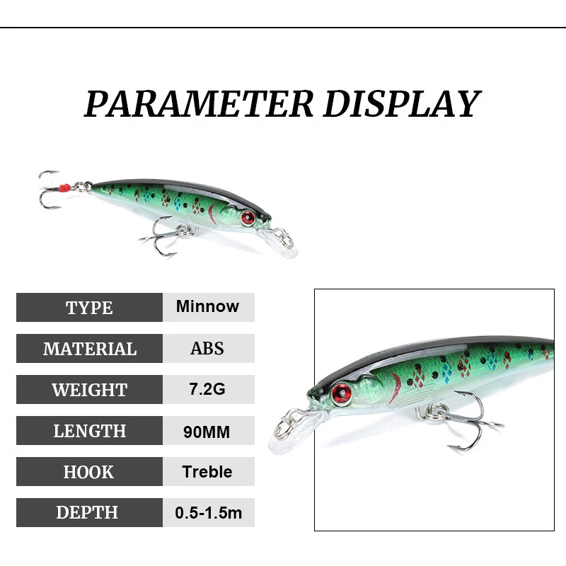 New 1Pc Fishing Lure 9cm 7.2g Jerkbait 2 Hook VIB Floating Lure Hard Bait Crankbait Wobbler Fishing for Perch Bass