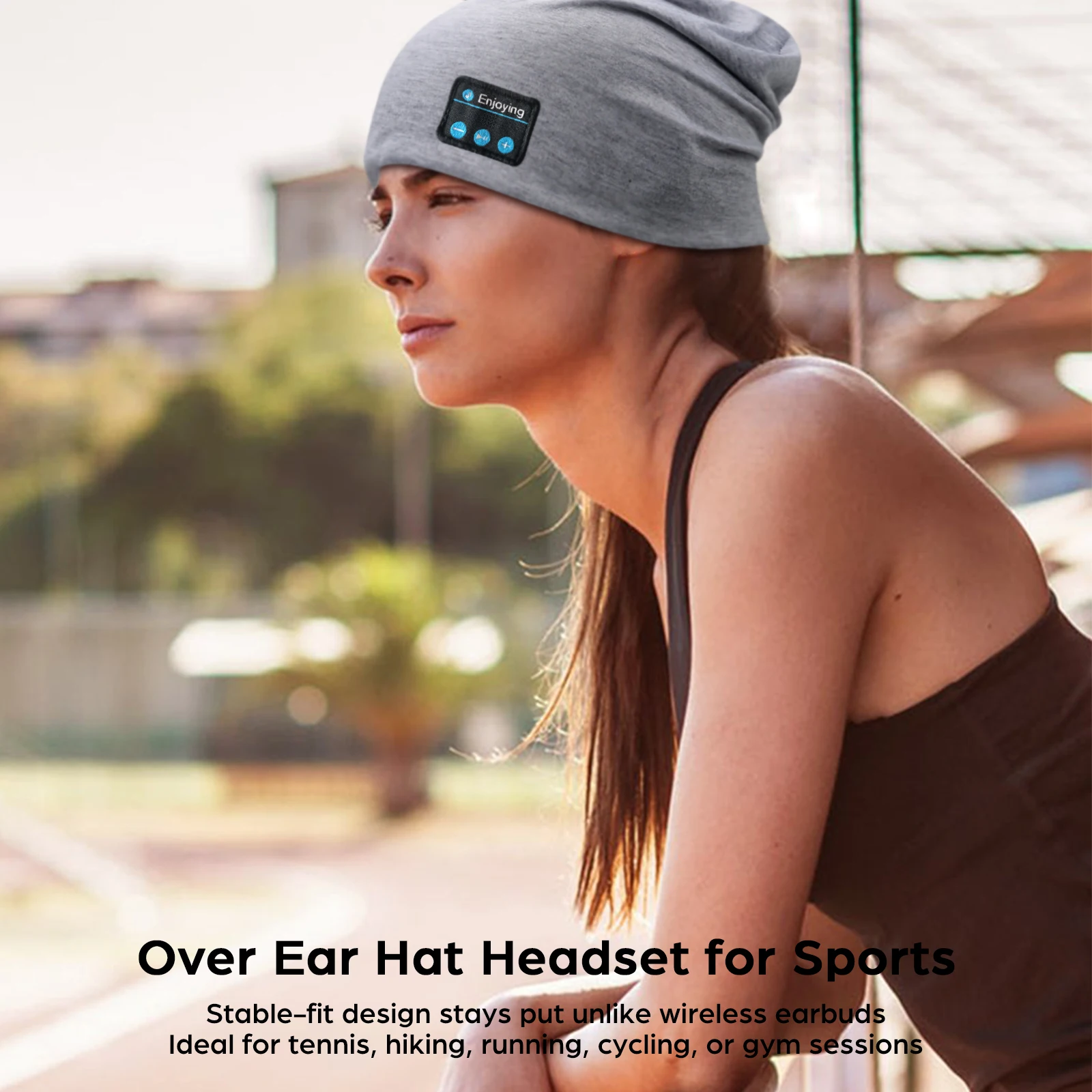 Bluetooth Headphone Wireless Smart Cap Headset Unisex Lightweight Running Beanie Music Earphone Hat Rechargeable Solid Color