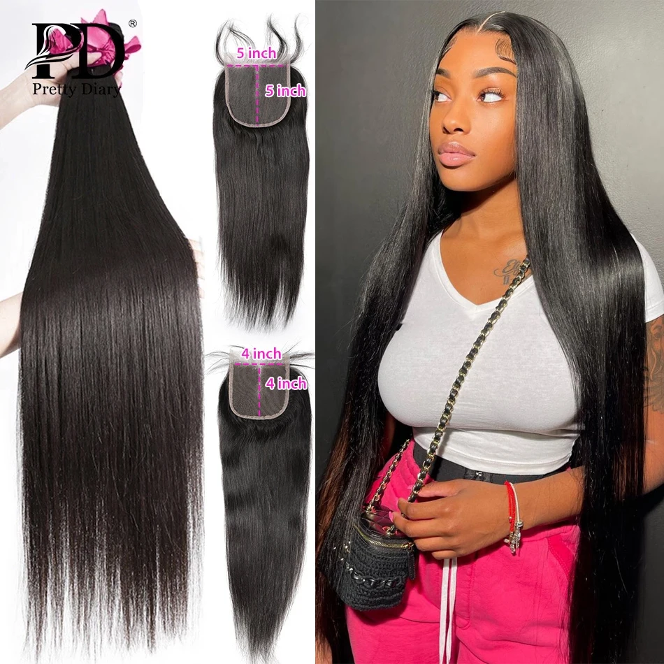 Bone Straight Brazilian Hair Weave Bundles With Closure 30 Inch 3 4 Bundles  Human Hair Bundles With 13x4 Lace Frontal - Hair Bundles With Closures -  AliExpress
