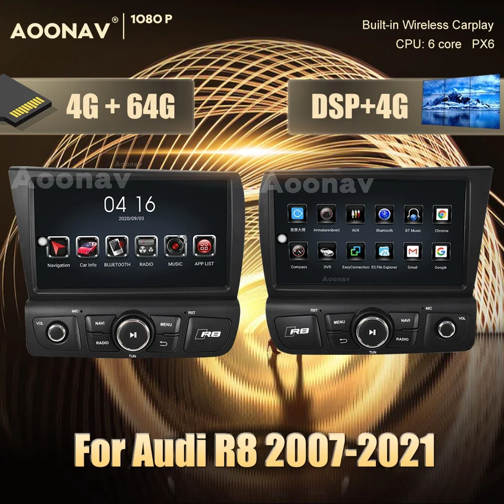 

2 din Android car GPS radio multimedia player For Audi R8 2007-2021 car GPS navigation DvD Stereo receiver player Head Unit
