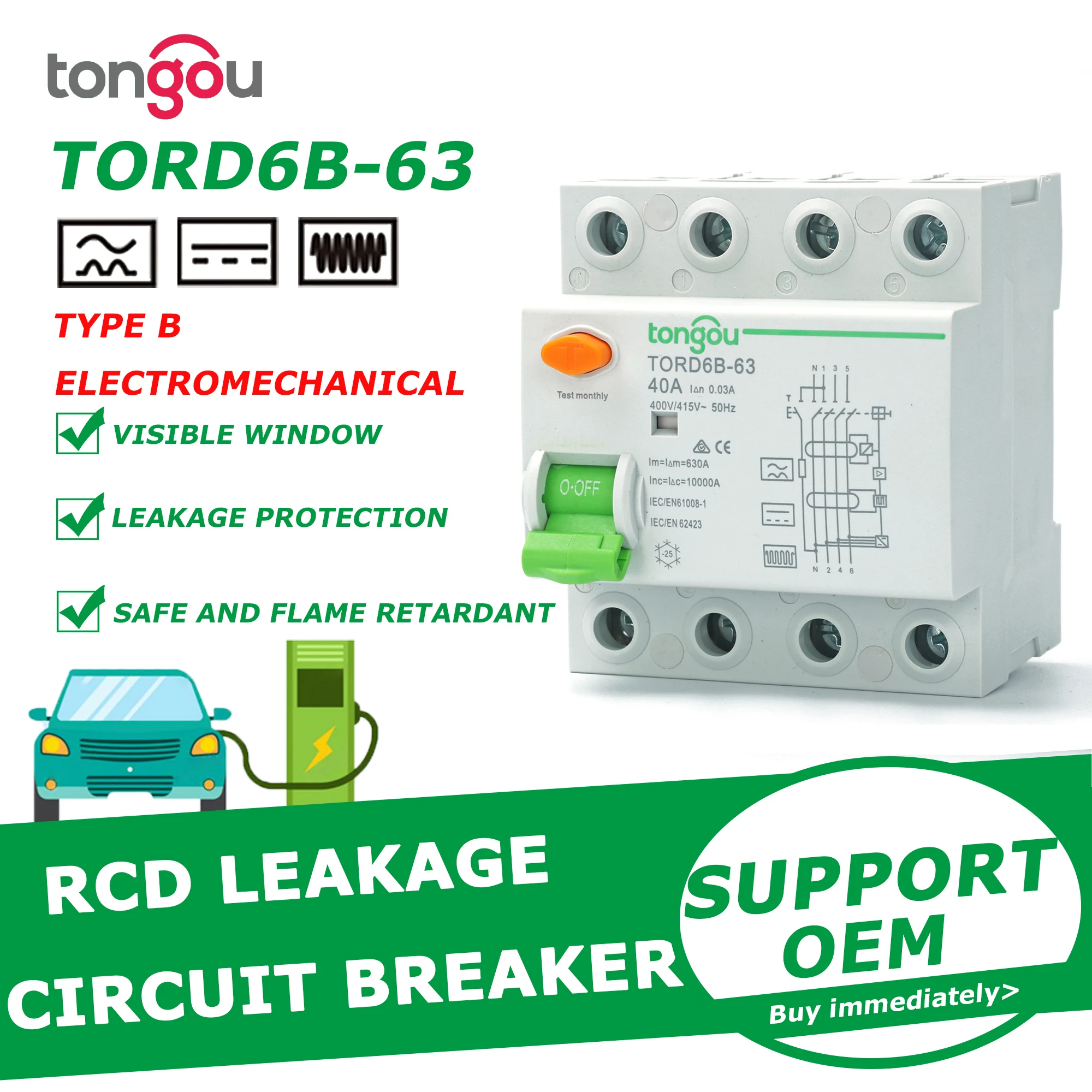 4P63AmpTypeB10KARCCBDCRCD230V400V30mAResidualCurrent