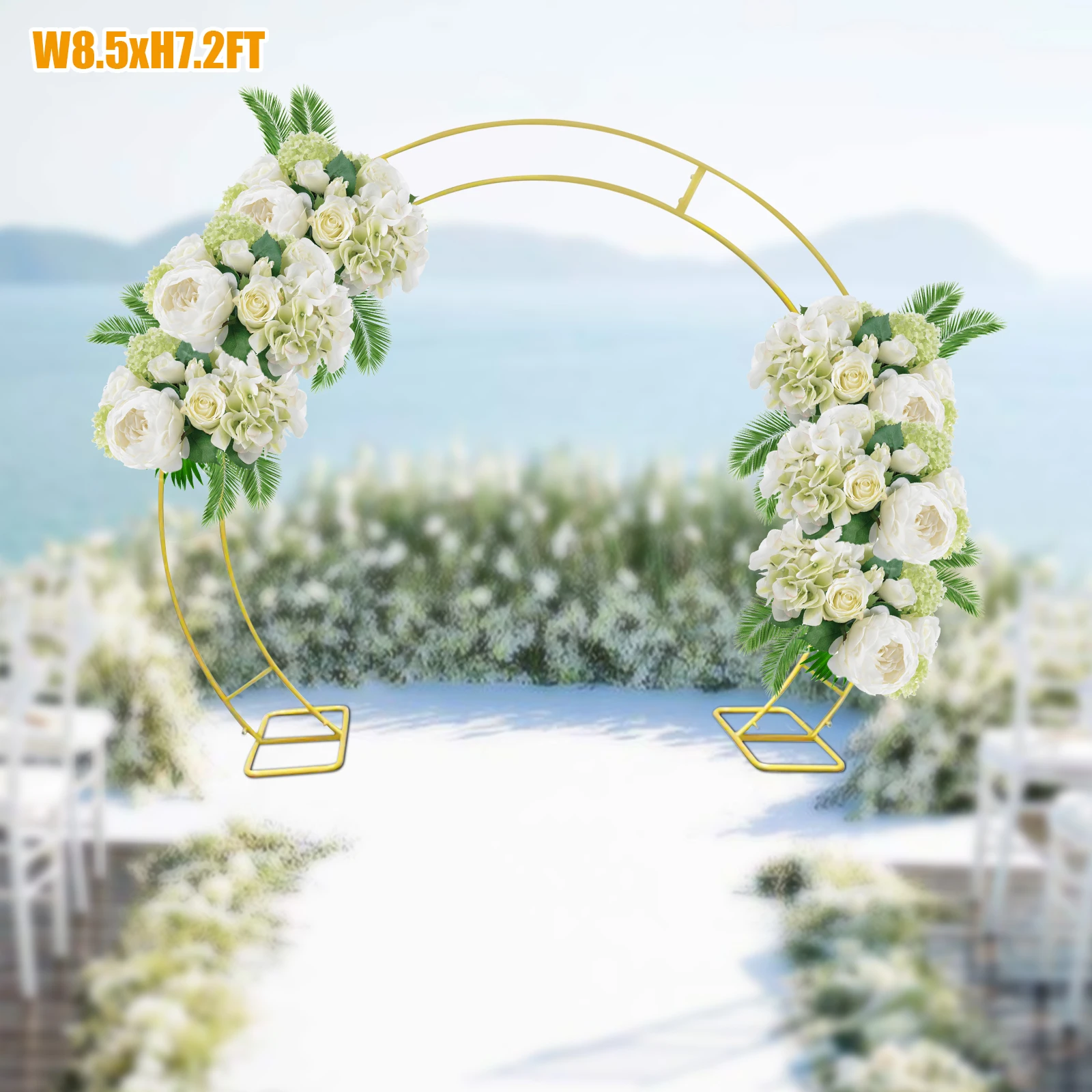 

Gold Wedding Double Arch Circle Curved Iron Decorative Props Flower Rack For Wedding Party